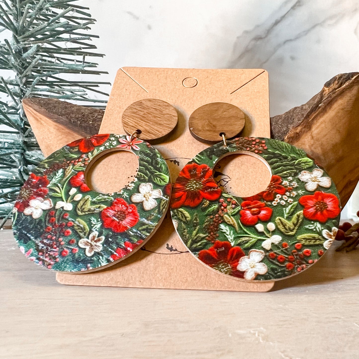 Lucretia Floral Leather Hoop Earrings