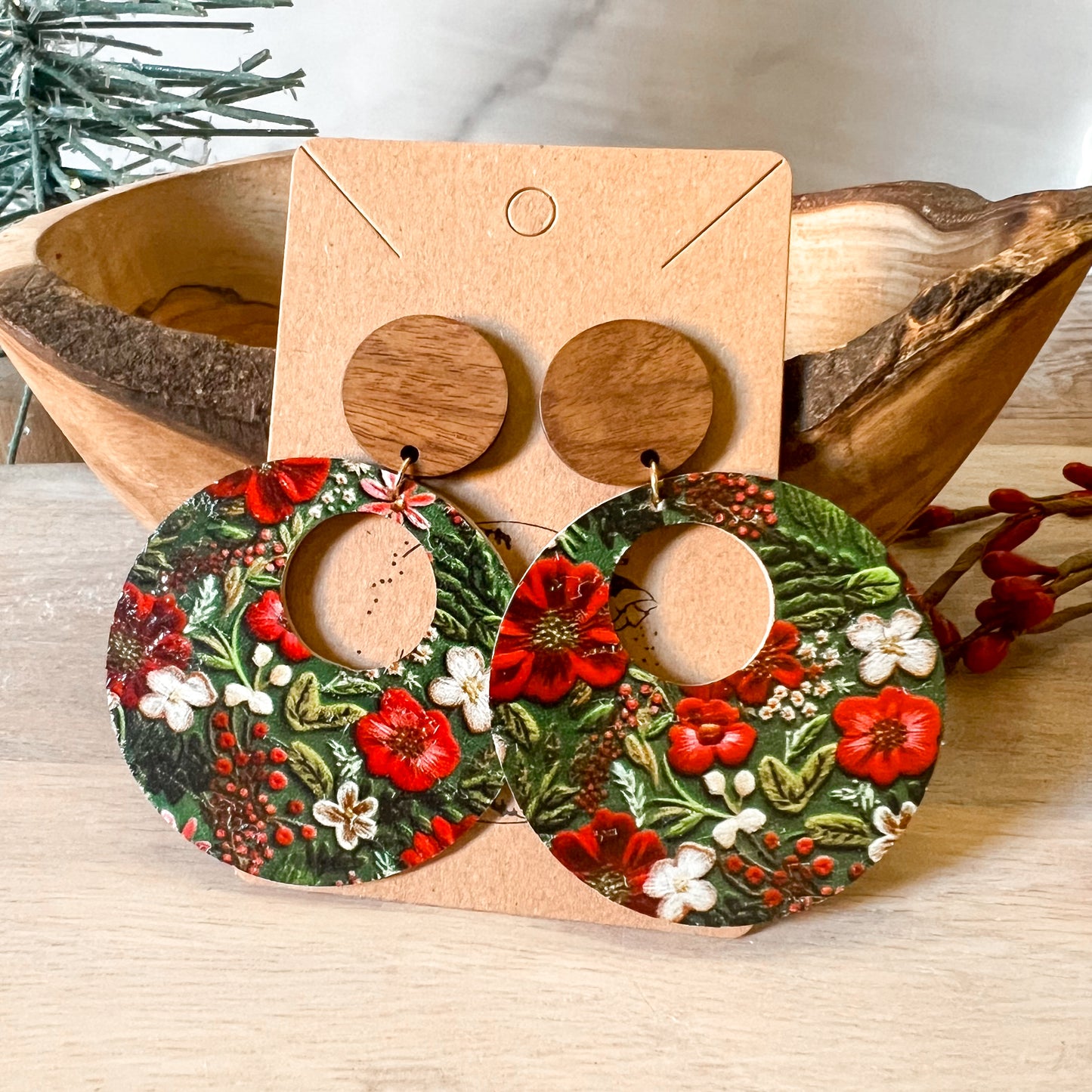 Lucretia Floral Leather Hoop Earrings