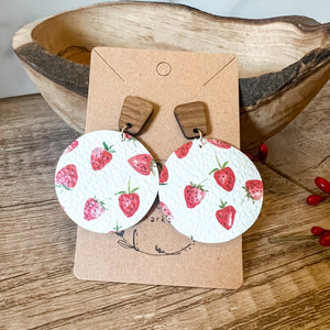 Parkesdale Round Leather & Wood Strawberry Earrings
