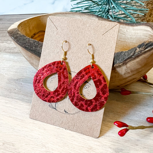 Red Embossed Foil Animal Print Earrings