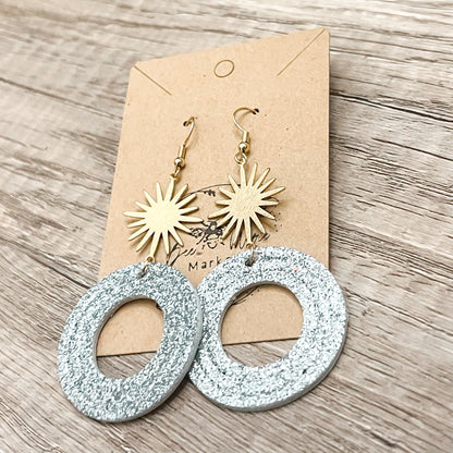 Silver Glitter Embossed Stunner Star Hoops
