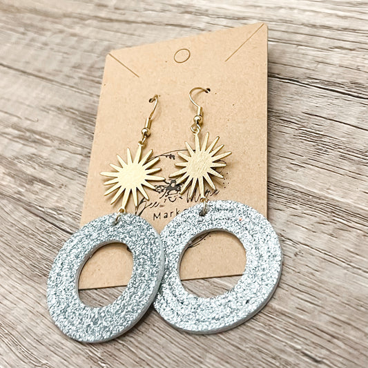 Silver Glitter Embossed Stunner Star Hoops