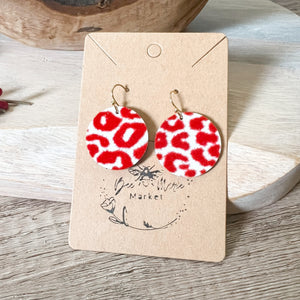 Red Raised Fuzzy Leopard Spot Earrings