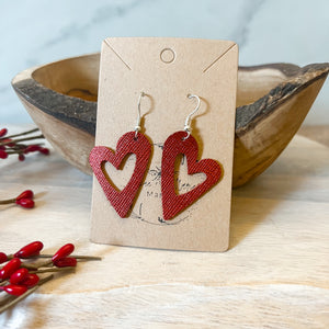 Handmade Genuine Leather Valentine Red  Cutout Heart Love Earrings