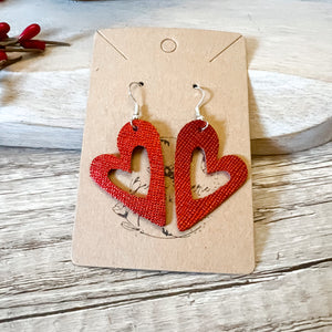 Handmade Genuine Leather Valentine Red  Cutout Heart Love Earrings