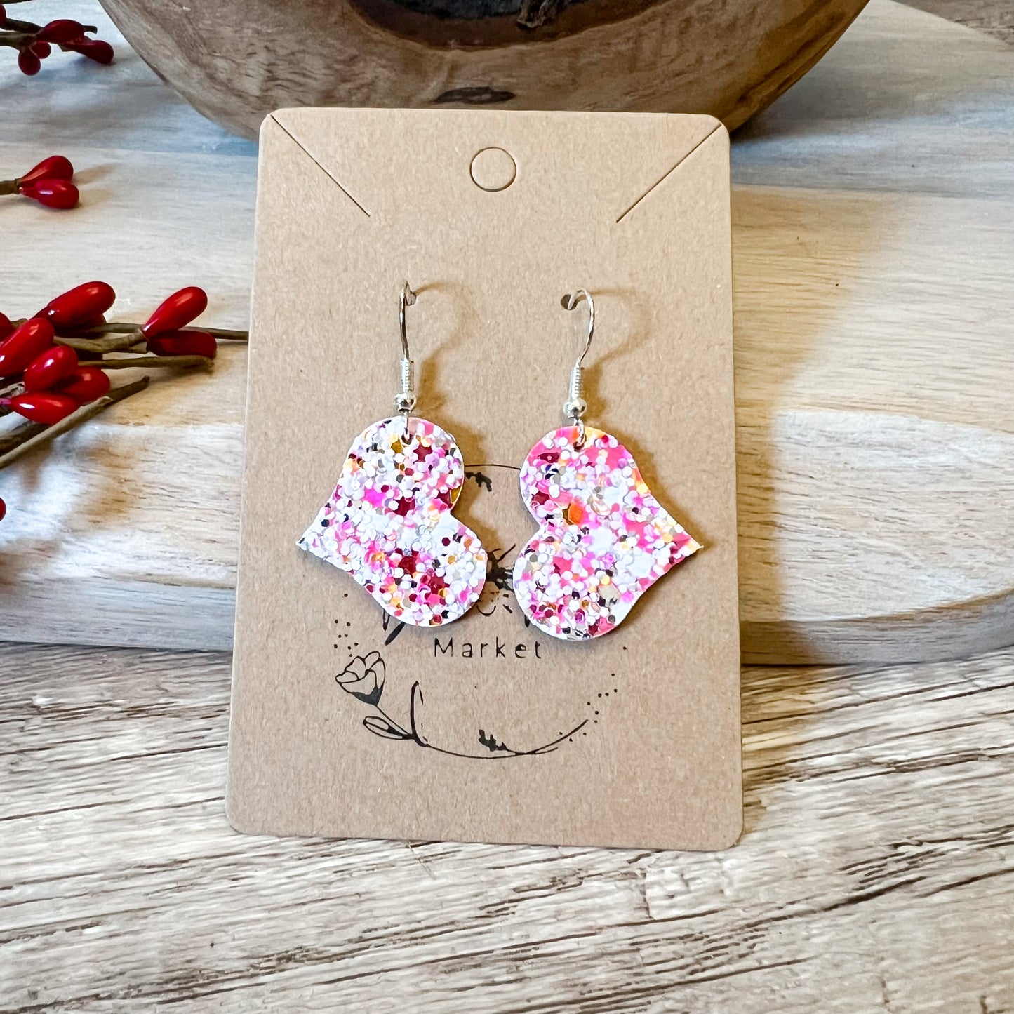 Candace Heart Love Pink Glitter Earrings II