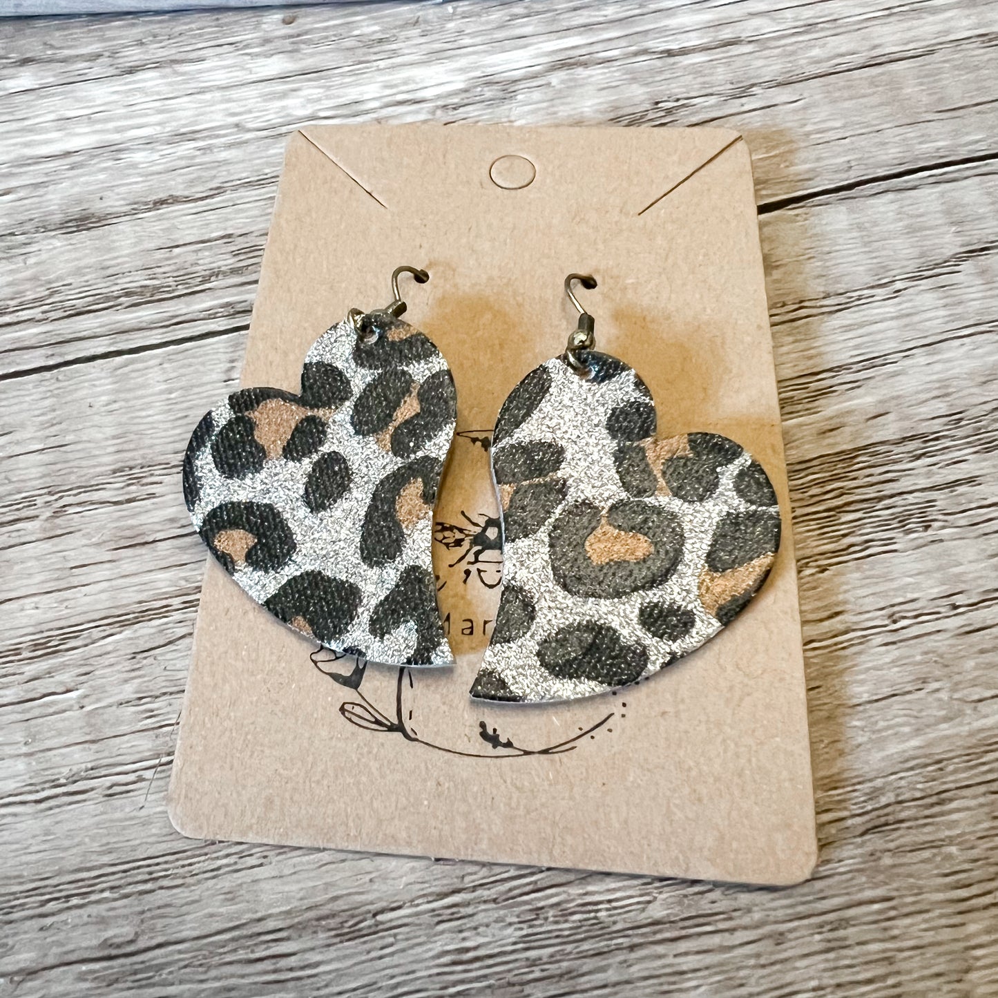 Handmade Genuine Leather Valentine Heart Love Leopard Print Earrings