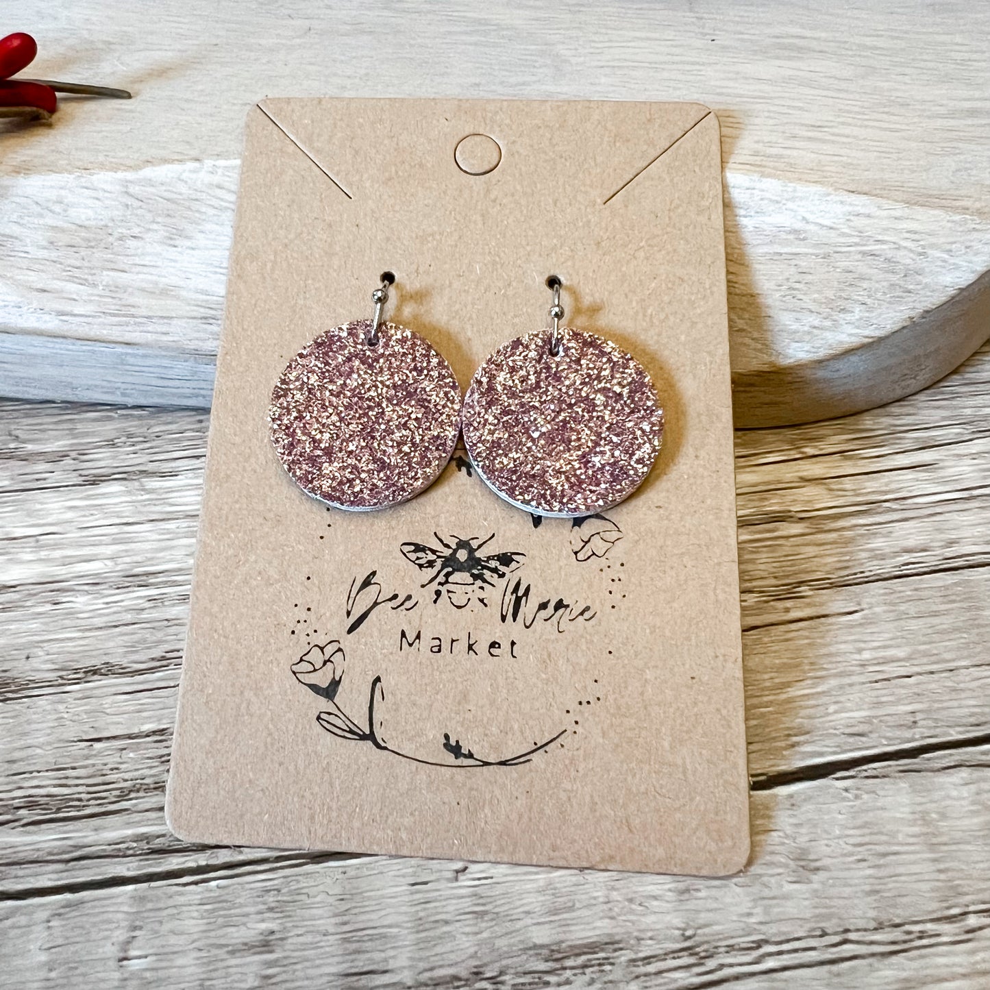 Pink Glitter Leather Dot Earrings