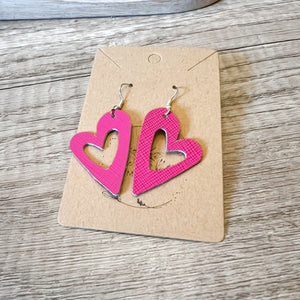 Genuine Leather Valentine Pink Cutout Heart Love Earrings