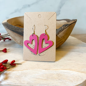 Genuine Leather Valentine Pink Cutout Heart Love Earrings