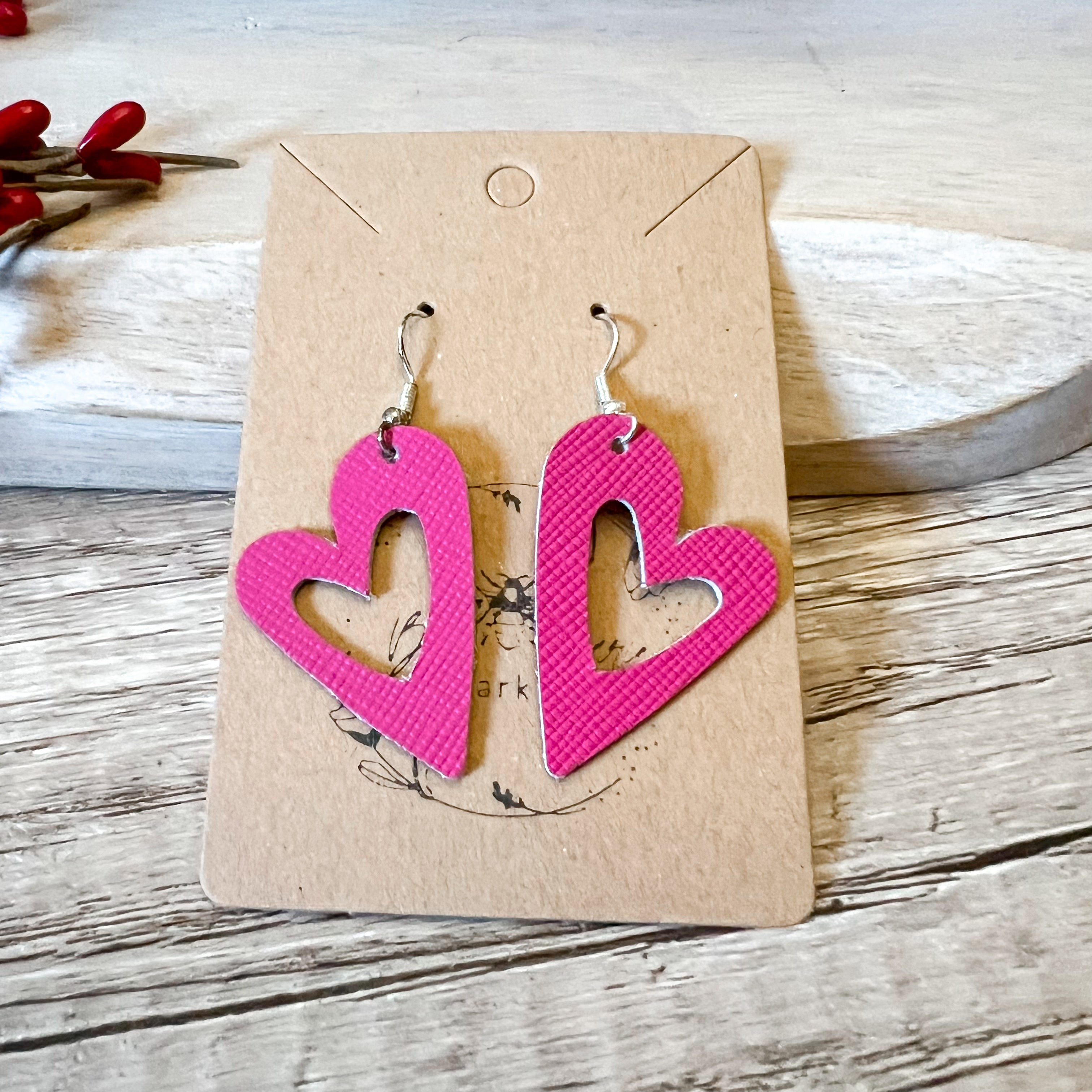 Genuine Leather Valentine Pink Cutout Heart Love Earrings