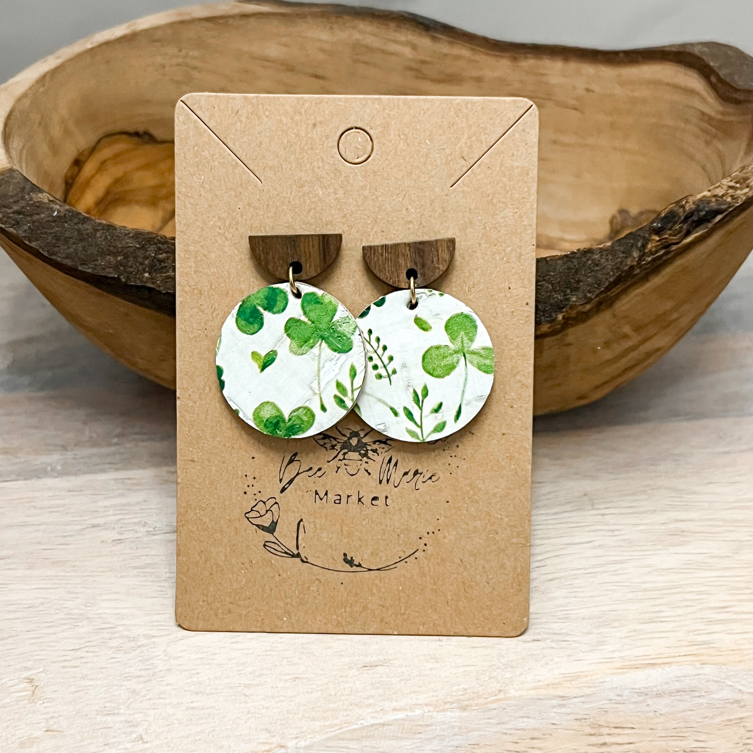 Lucky Shamrock Distressed Round Earrings