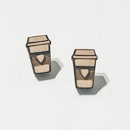Handmade Coffee Stud Wood Earrings