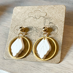 Ivory Minimalist Leaf Hoop Earrings