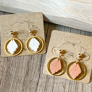 Ivory Minimalist Leaf Hoop Earrings