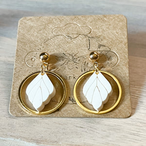 Ivory Minimalist Leaf Hoop Earrings