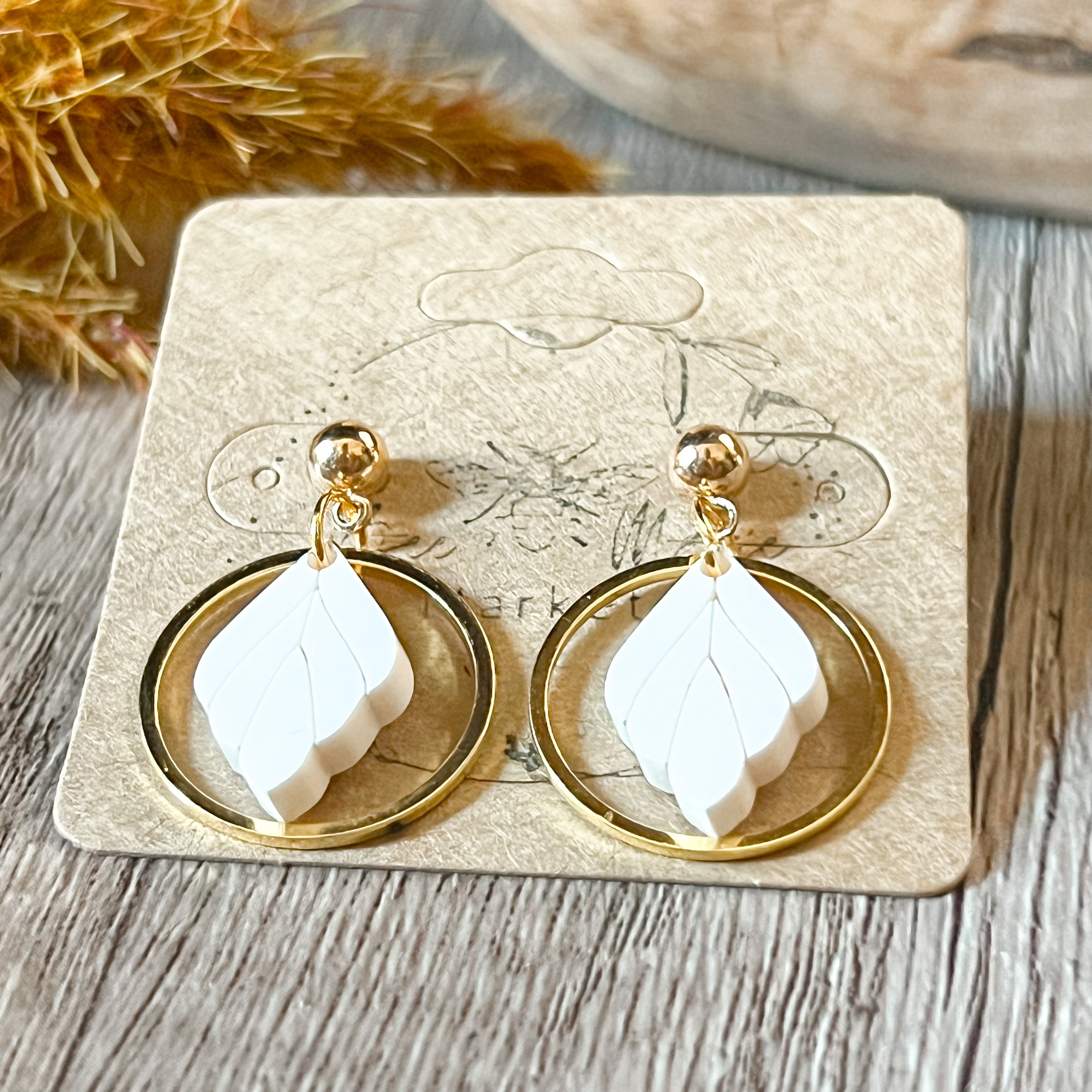 Ivory Minimalist Leaf Hoop Earrings