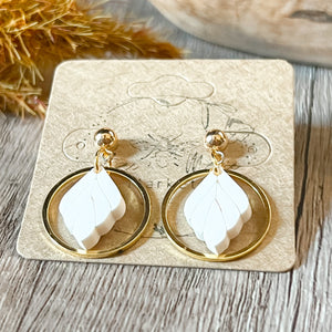 Ivory Minimalist Leaf Hoop Earrings