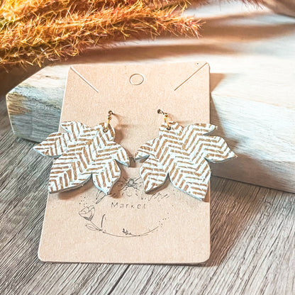 Honey Broken Chevron Leather Leaf Earrings