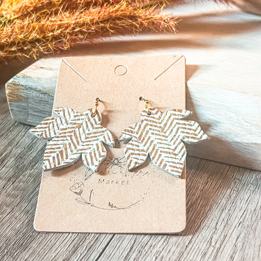 Honey Broken Chevron Leather Leaf Earrings
