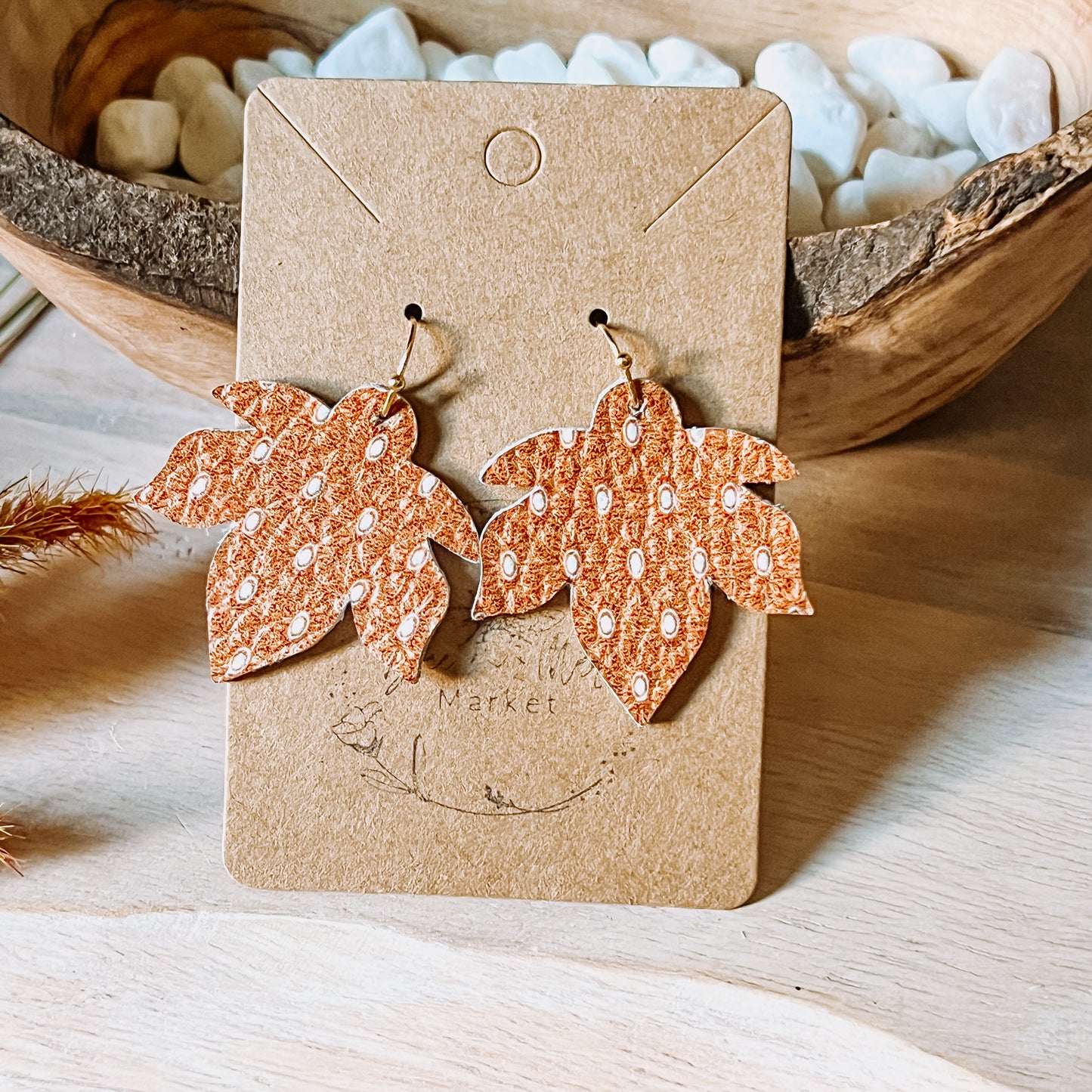 Polka Dot Rust Leaf Earrings