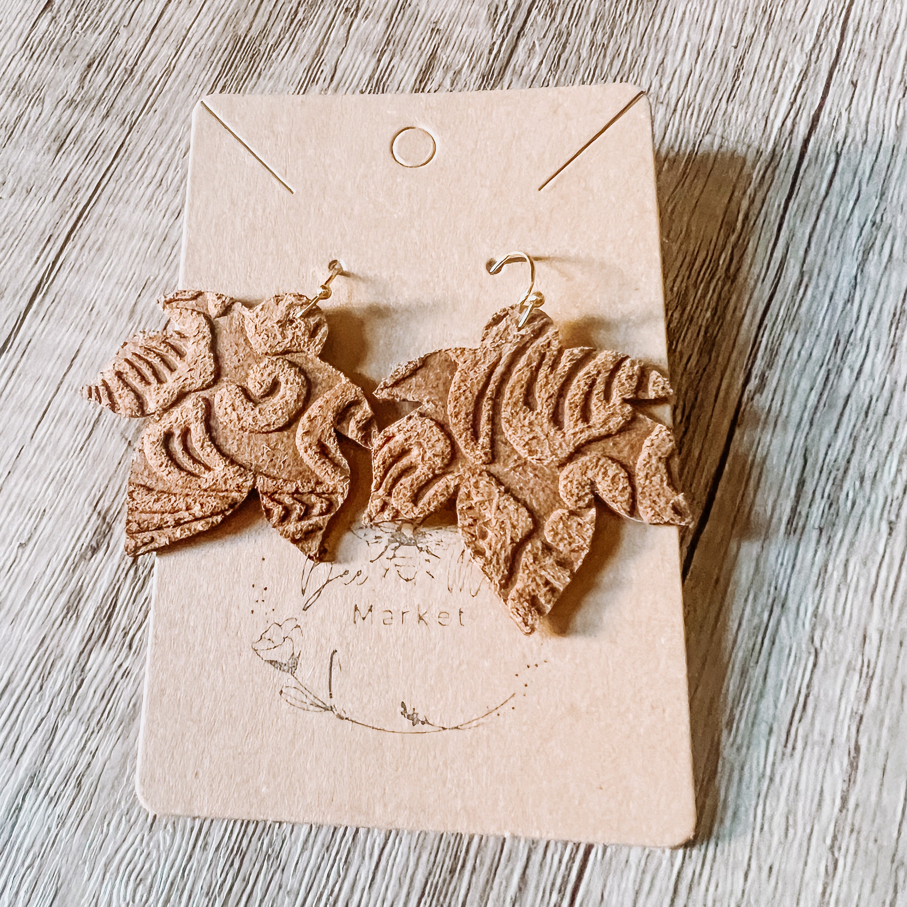 Chocolate Leather & Lace Leaf Earrings