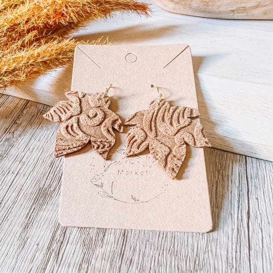 Chocolate Leather & Lace Leaf Earrings