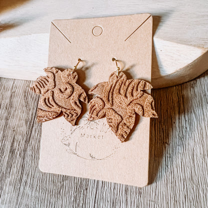 Chocolate Leather & Lace Leaf Earrings