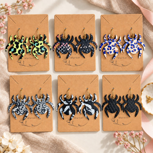 Six styles of handmade Halloween spider leather earrings