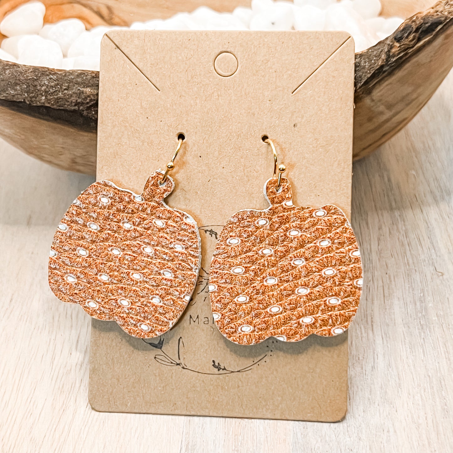 Polka Dot Rust Pumpkin Earrings