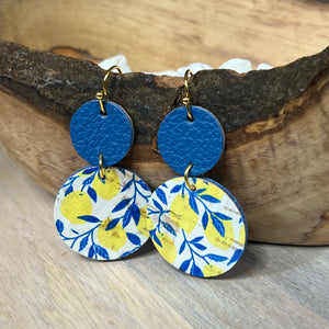 Tiered Round Leather Lemon Earrings