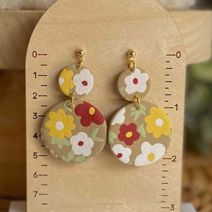 Handmade Boho Floral Clay Earrings