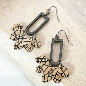 Black Haystacks & Arched Wood Window Leather Earrings