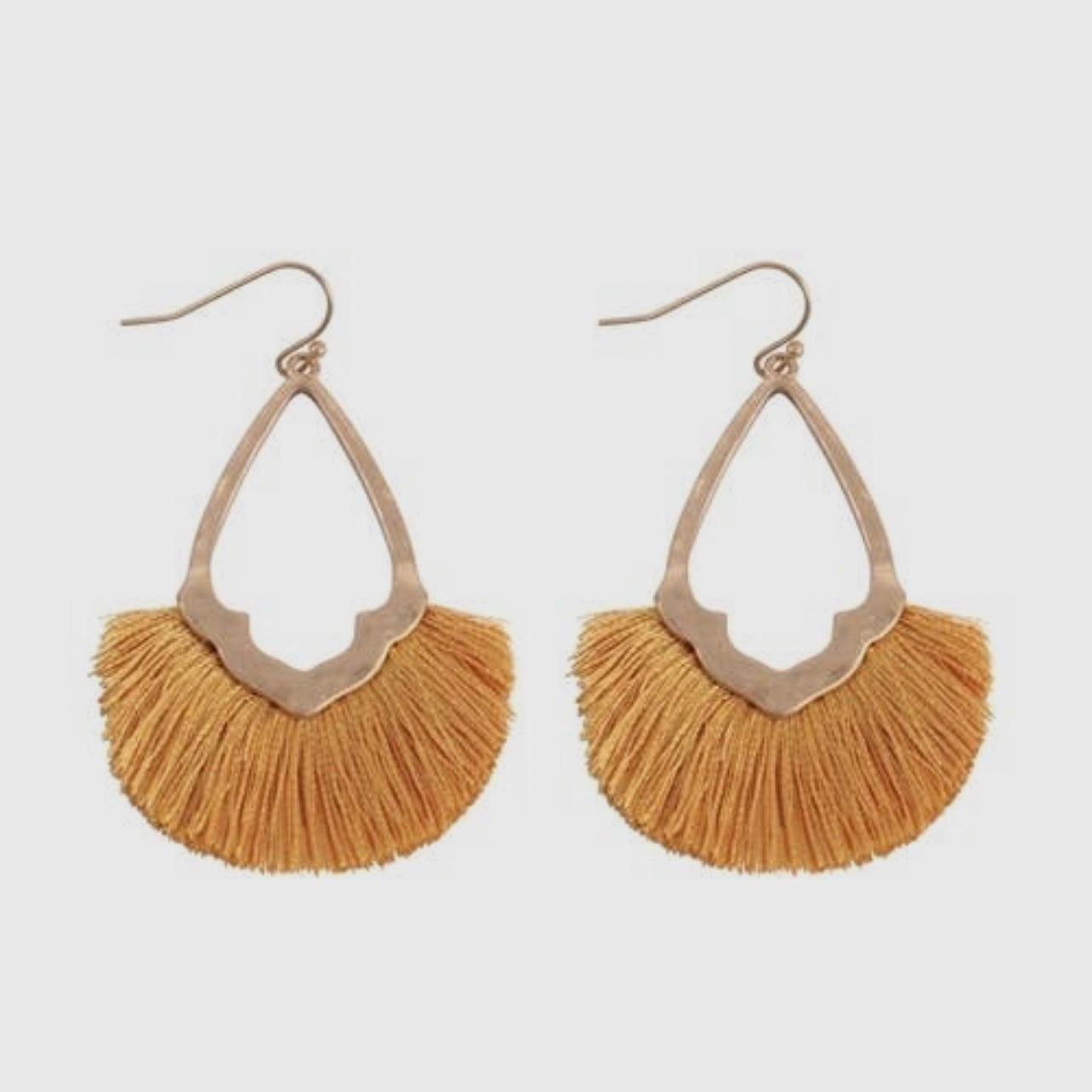 Molly Mustard Diamond Shaped Fringe Tassel Hook Earrings