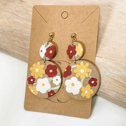 Handmade Boho Floral Clay Earrings
