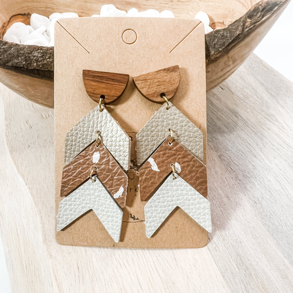 Leather Earrings - Navy Blue, Champagne & Blue Artsy Cork