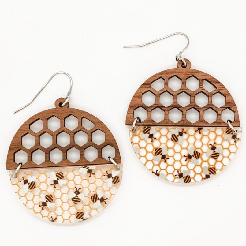 Honeycomb Acrylic & Wood Earrings