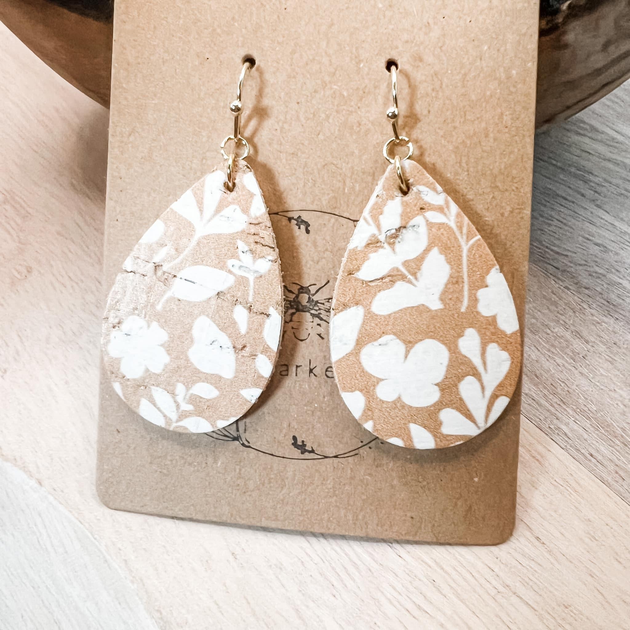 Handmade Coffee Cream Floral Teardrop Earrings