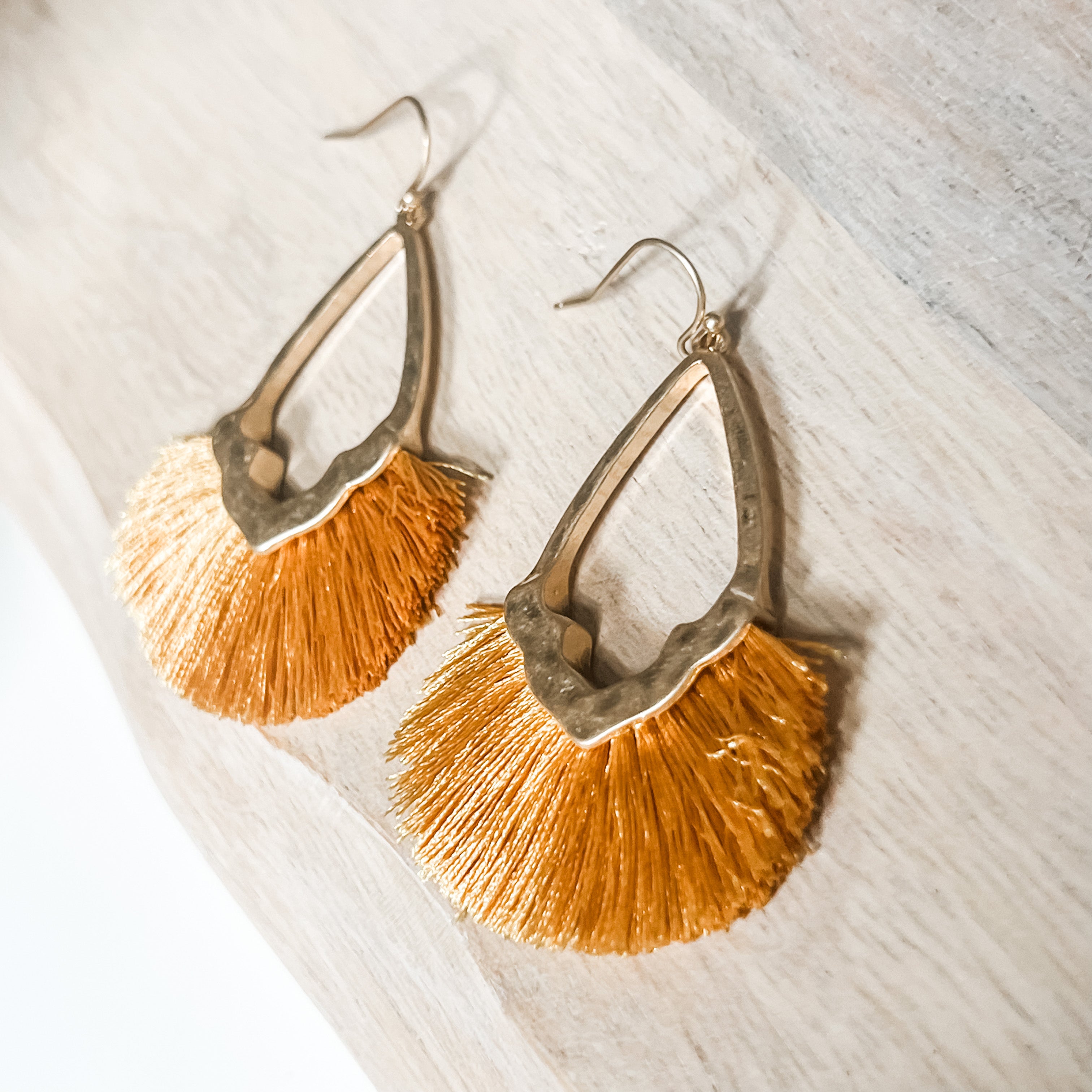 Molly Mustard Diamond Shaped Fringe Tassel Hook Earrings