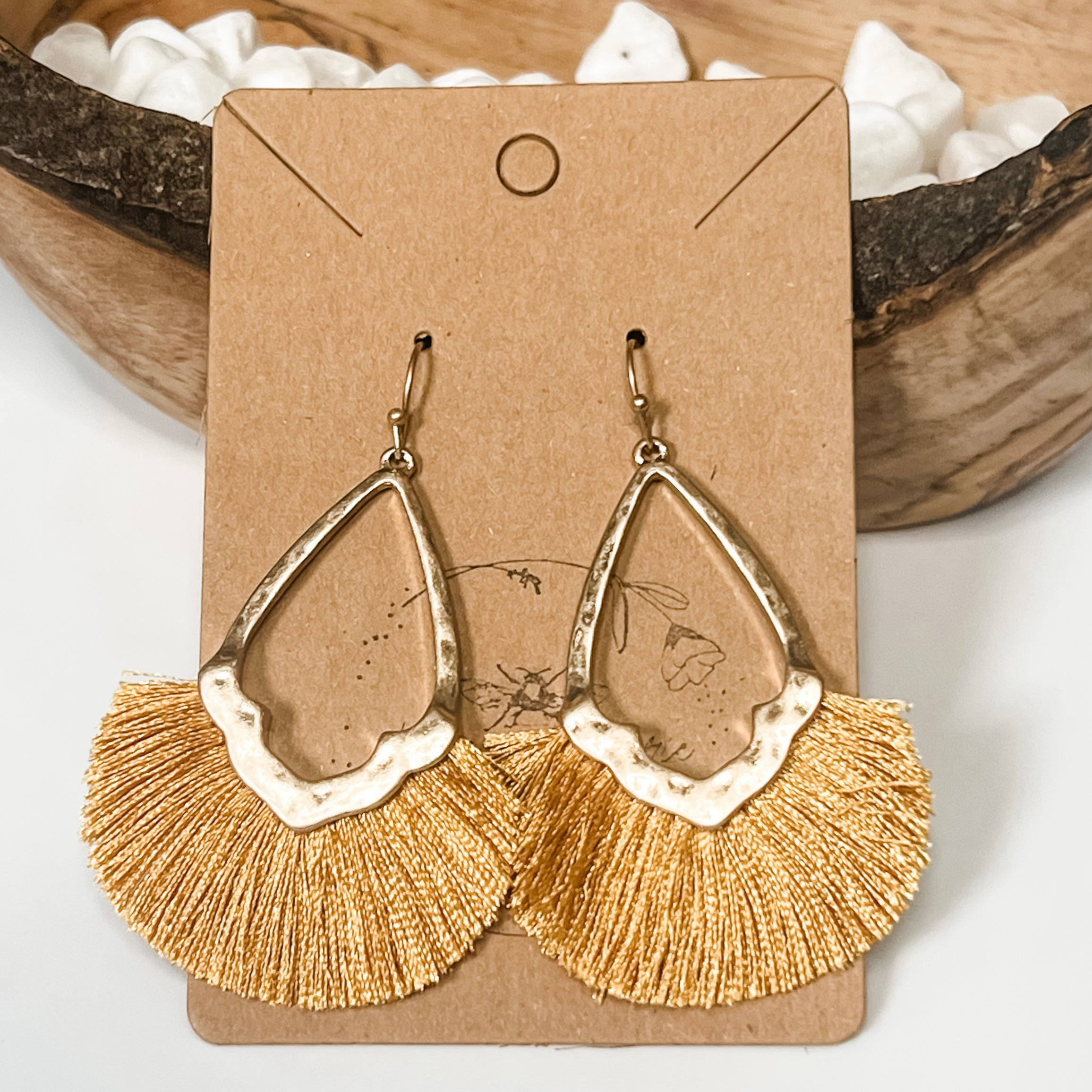 Molly Mustard Diamond Shaped Fringe Tassel Hook Earrings