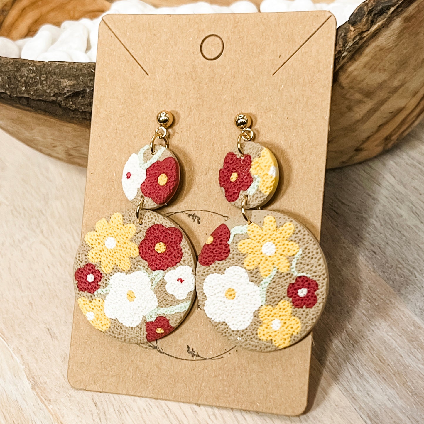 Handmade Boho Floral Clay Earrings