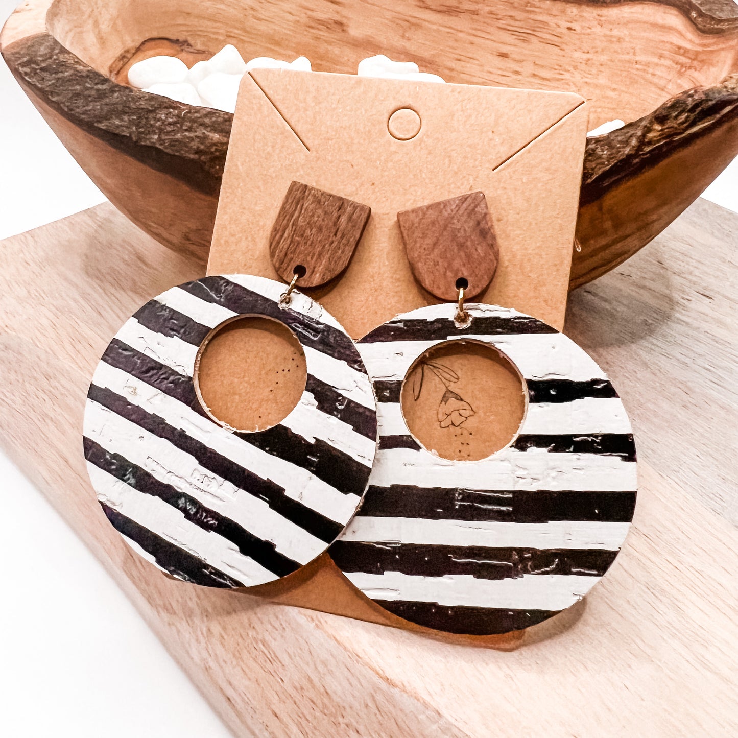 Handmade Casey Stripe FB Leather Hoops