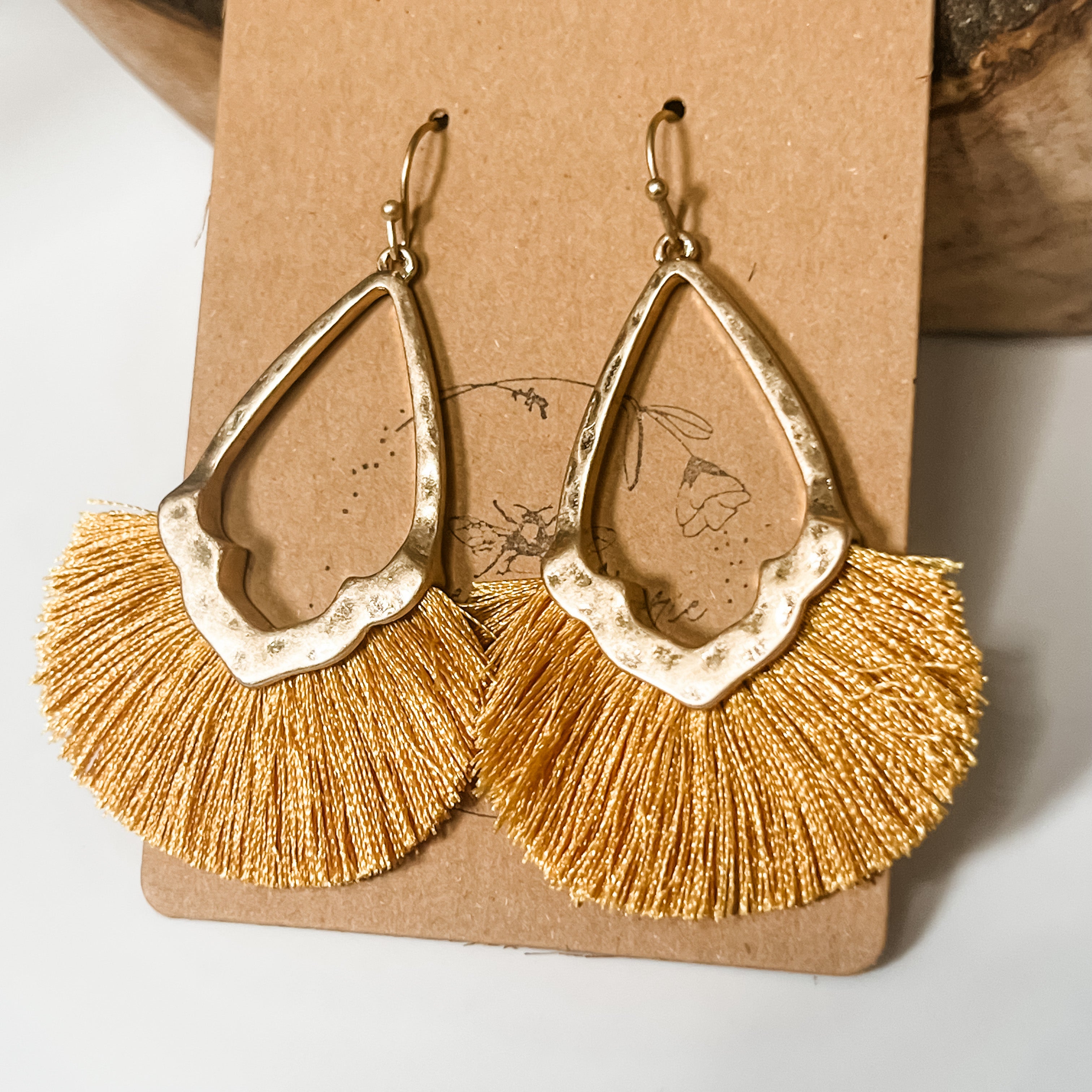 Molly Mustard Diamond Shaped Fringe Tassel Hook Earrings