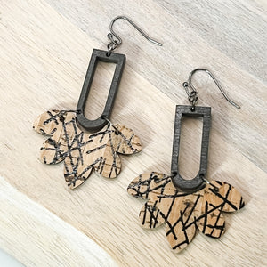 Black Haystacks & Arched Wood Window Leather Earrings