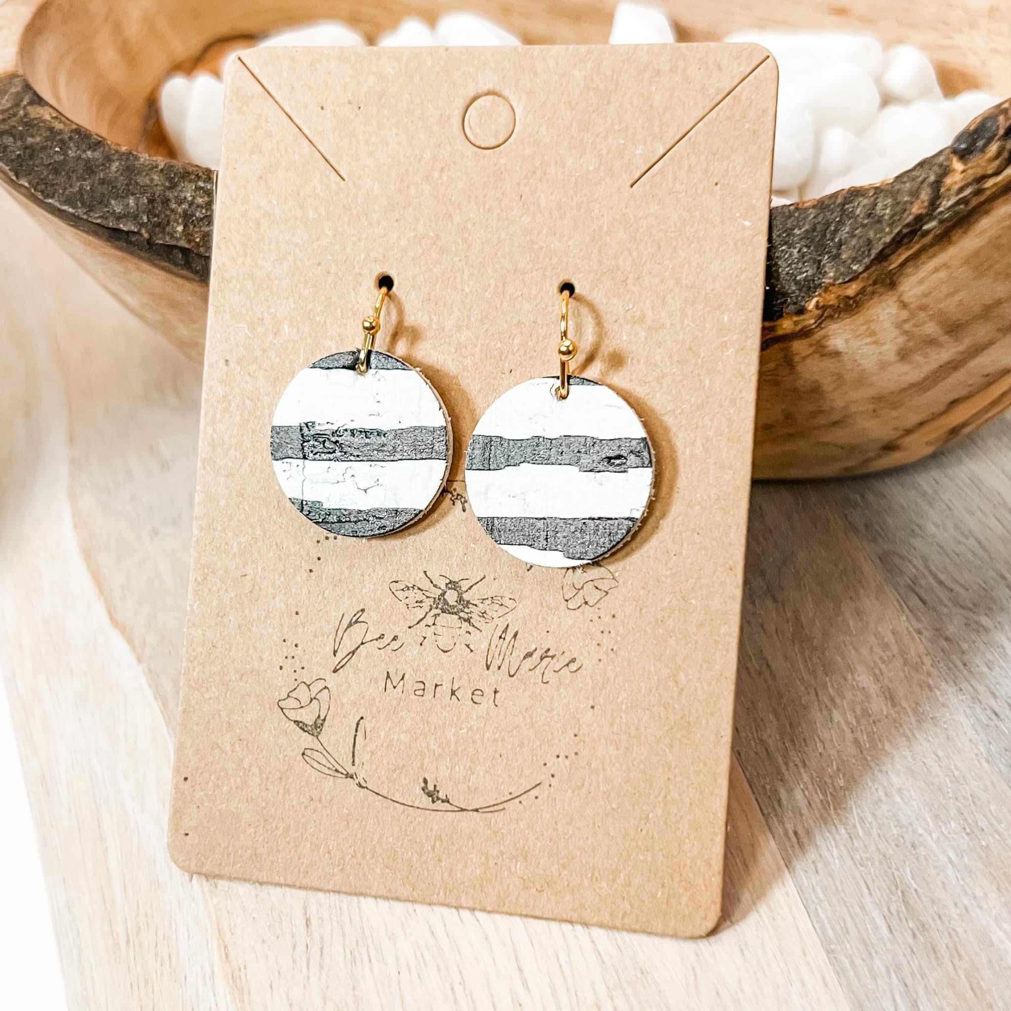 Sally Round Leather Striped Earrings
