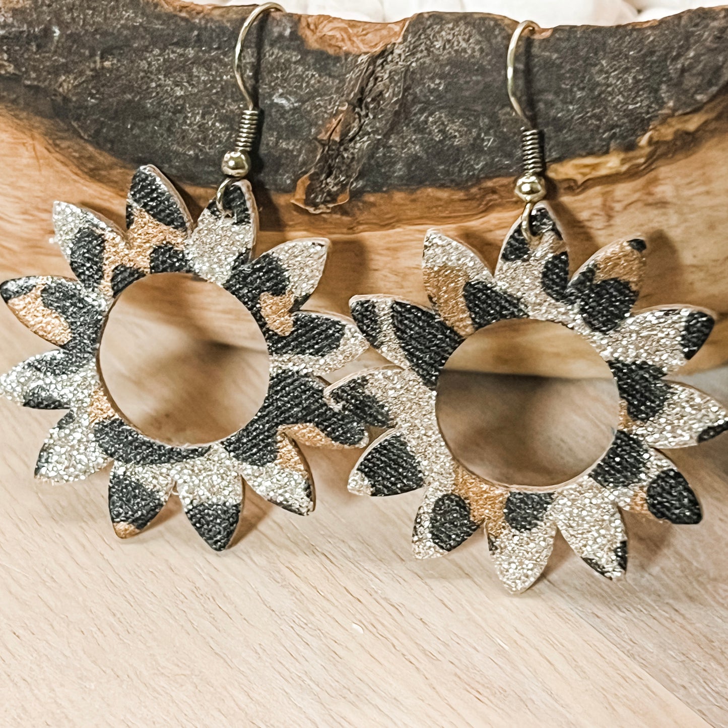 Genuine Leather Sunflower Earrings