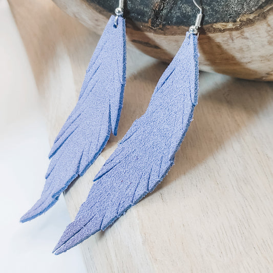 Handmade Fringe Feather Suede Genuine Leather Earrings