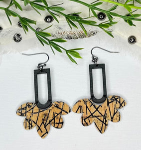 Black Haystacks & Arched Wood Window Leather Earrings