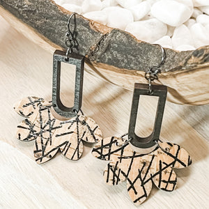 Black Haystacks & Arched Wood Window Leather Earrings