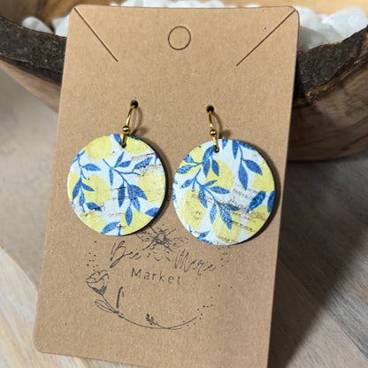 Brooke Distressed Leather Lemon Earrings